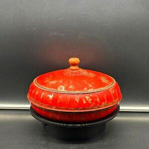 Vintage 1930's 1940's Red 3 Piece Metal Sewing Box